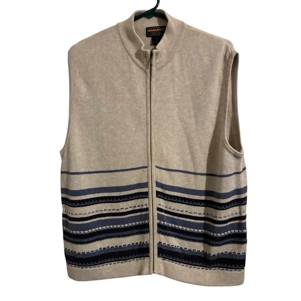 Vintage Woolrich Zip Front Knit Sweater Vest XL Beige Stone Heather Japan
